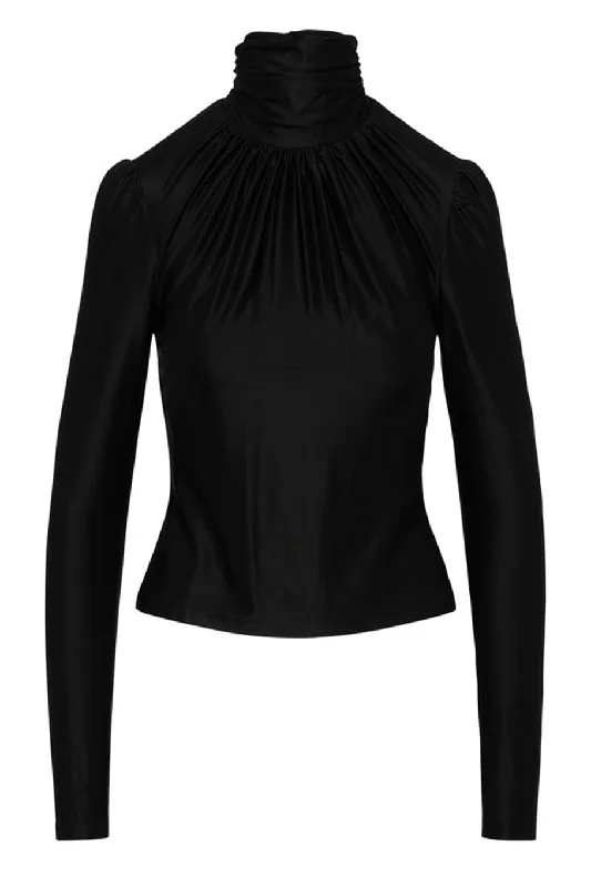 Super Deal Gathered Turtleneck - Black