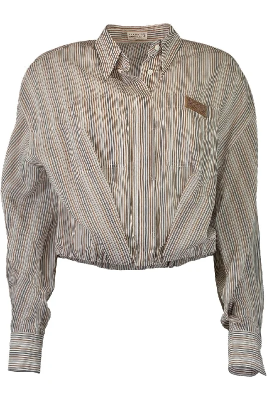 Online Exclusive Elastic Waist Stripe Blouse