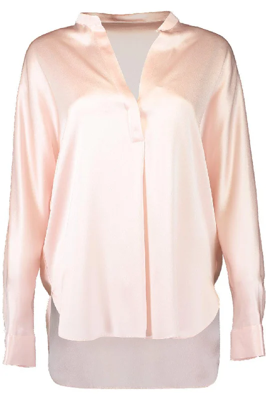 Weekend Offers That Excite LS Band Collar Blouse - Light Rosell