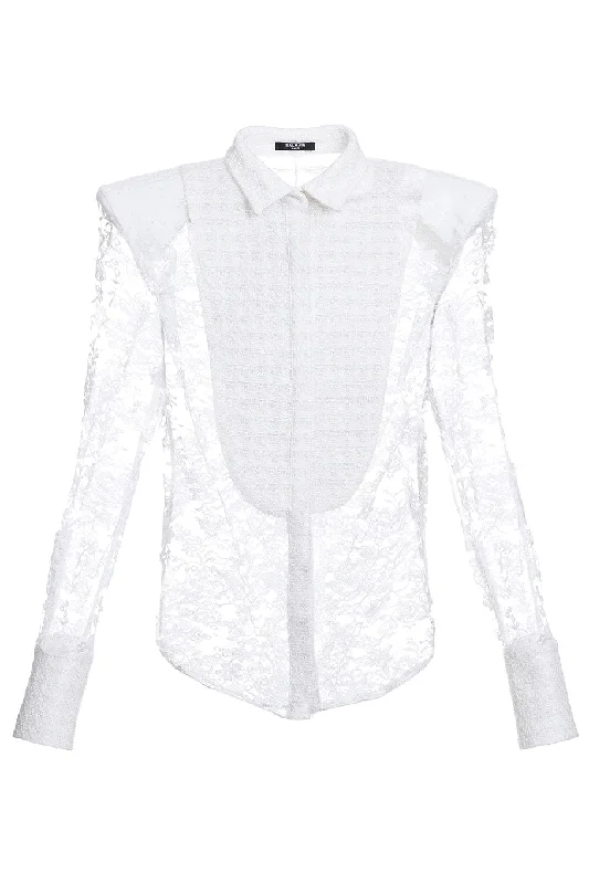 Sale Alert See-Through Lace & Tweed Plastron Shirt