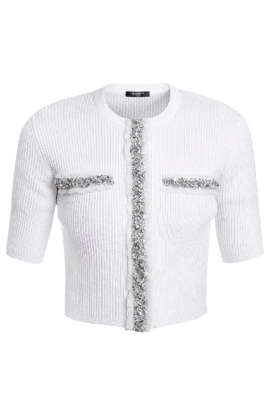 Savings Event Ss Embroidered Cropped Knit Cardigan