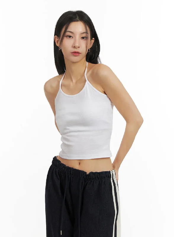 Stock Up Cotton Halter Neck Crop Top IJ503