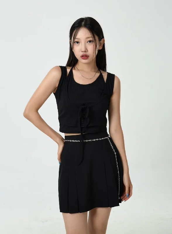 Extra Discount Corset Lace-Up Ribbed Sleeveless Top CU18
