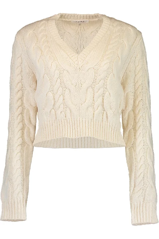 Mega Discount Cropped Cable V-Neck