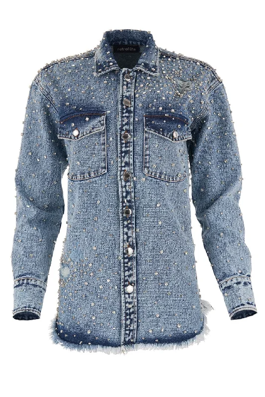 Celebrate the Weekend with Discounts Doreen Crystal Denim Shirt