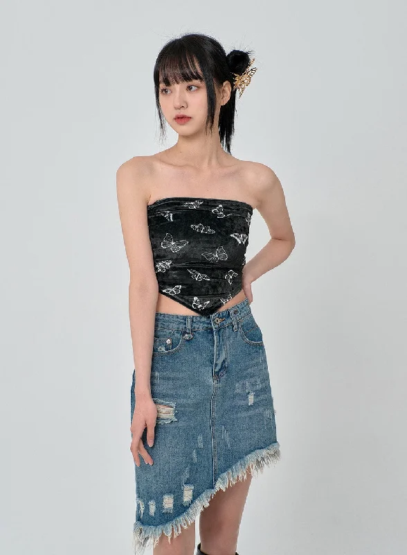 Deep Savings Velvet Butterfly Sleeveless Crop Top BN22