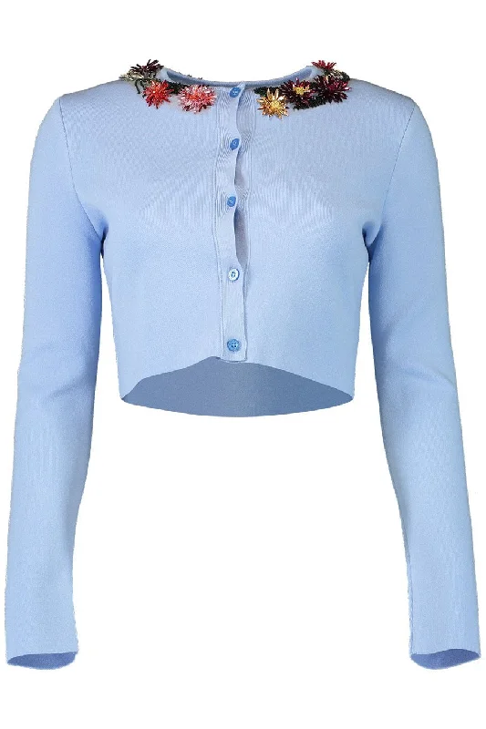 Weekend Shopping Extravaganza Crystal Embroidered Flower Cardigan