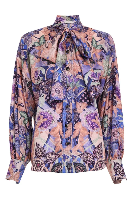 Time-Sensitive Celestial Tie Neck Blouse