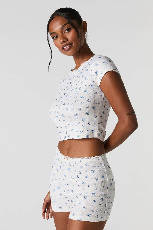 Extra Discount Printed Pointelle Knit 2 Piece Pajama Set