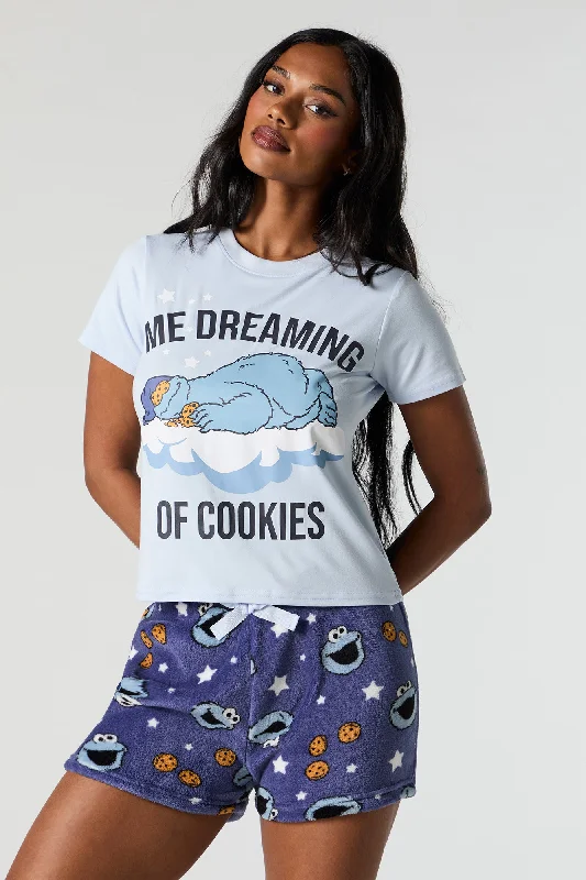 Weekend Savings Fiesta Cookie Monster T-Shirt and Plush Short 2 Piece Pajama Set