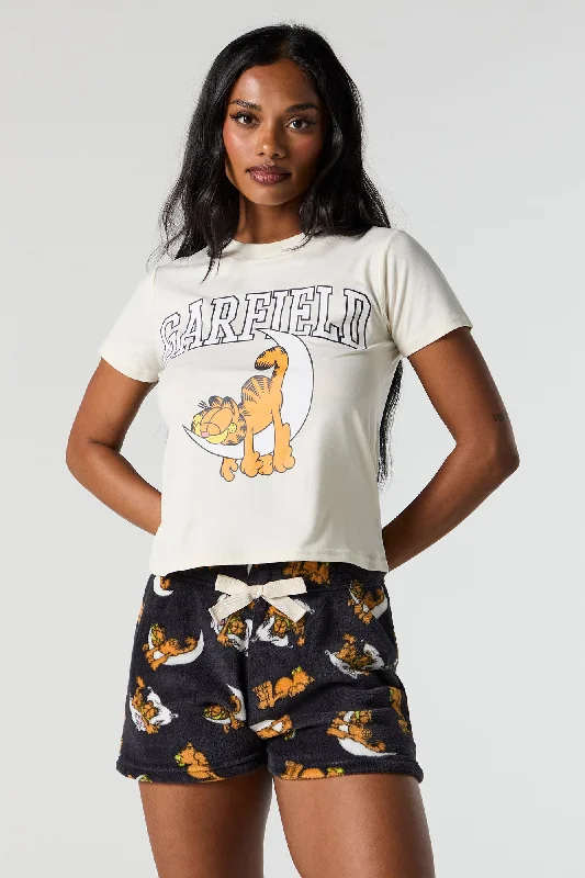 Weekend Discounts to Love Garfield T-Shirt and Plush Short 2 Piece Pajama Set