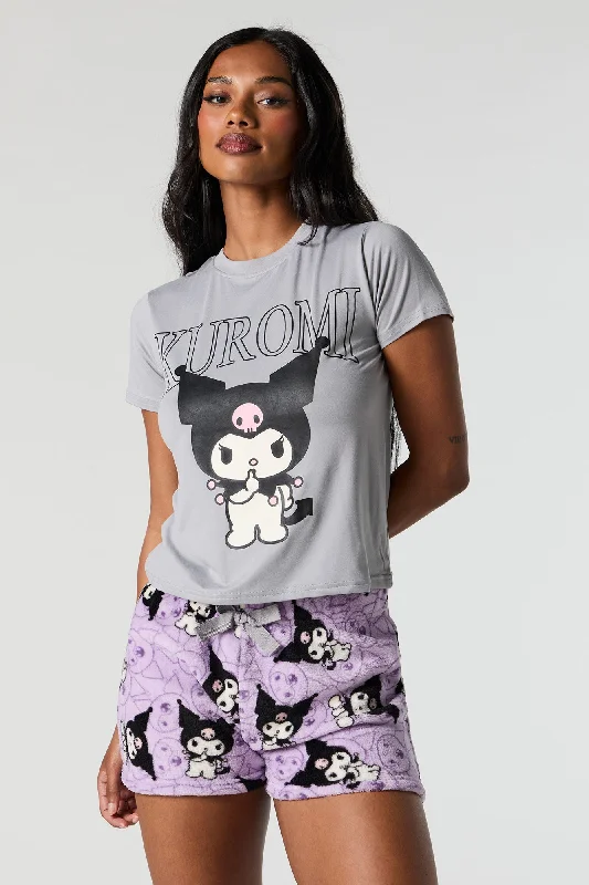Weekend Discounts to Relish Kuromi T-Shirt and Plush Short 2 Piece Pajama Set
