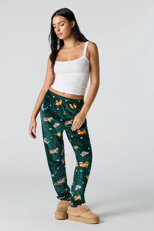 Weekend Savings Fiesta Christmas Print Velour Pajama Jogger