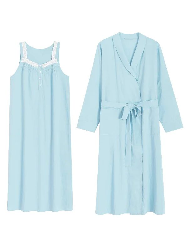 Weekend Deals That Impress Women's Sleeveless Cotton Nightgown with Matching Long Robe Set Weekend Deals That Impress Women's Sleeveless Cotton Nightgown with Matching Long Robe Set