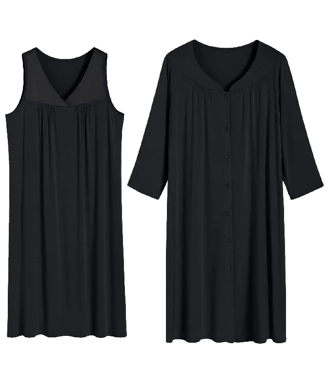 Women's Viscose Nightgown and Robe Set Button Front Housecoat