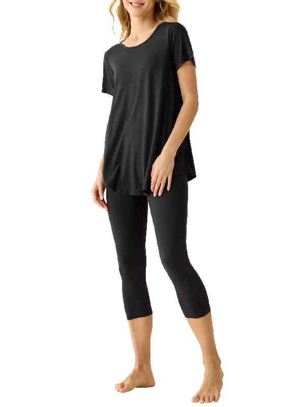 Women's Bamboo Viscose Tunic Top Capri Leggings Pajamas Set