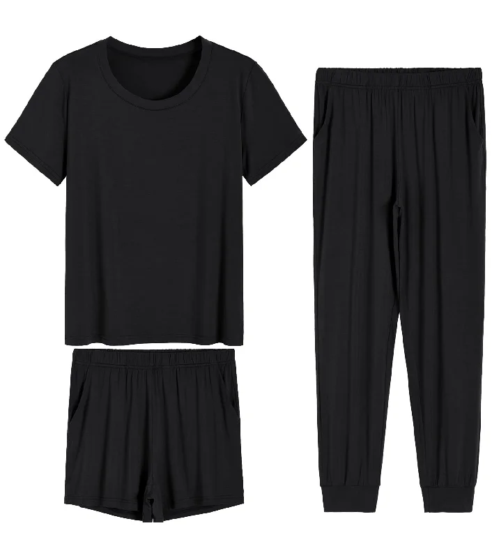 Weekend Savings Spectacular Women's 3 Pieces Bamboo Viscose Short Pajamas Set with Jogger Pants Weekend Savings Spectacular Women's 3 Pieces Bamboo Viscose Short Pajamas Set with Jogger Pants