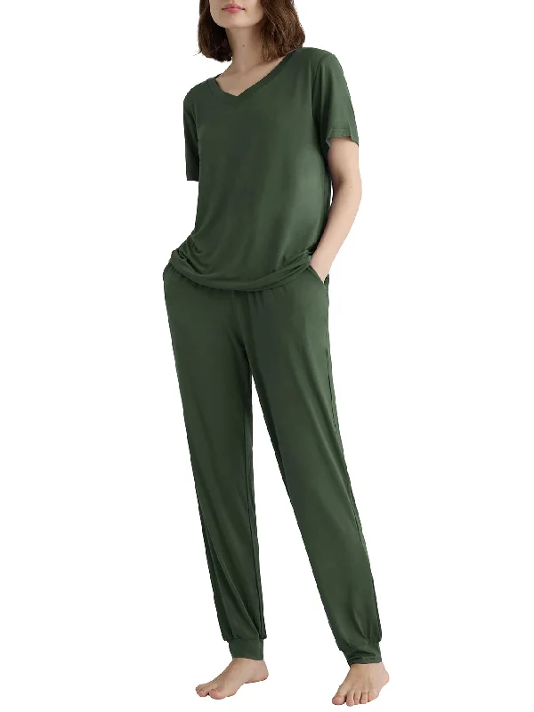 Women's Viscose Jogger Pants Lounge Pajamas Set