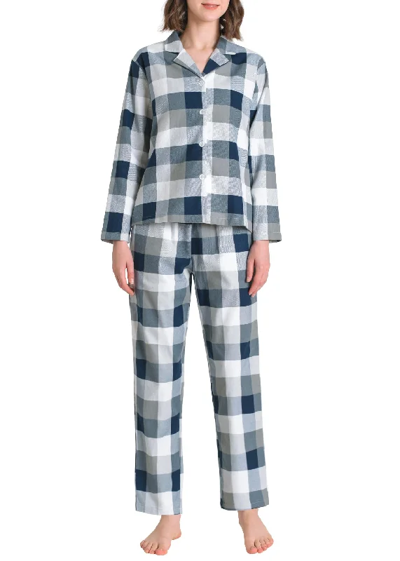 Women's Petite Flannel Pajama Set Soft Cotton Button Up PJs Set