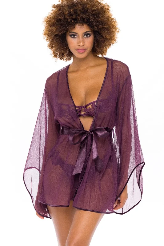 Special Offer Wide Sleeved Sheer Tulle Short Robe & Satin Sash