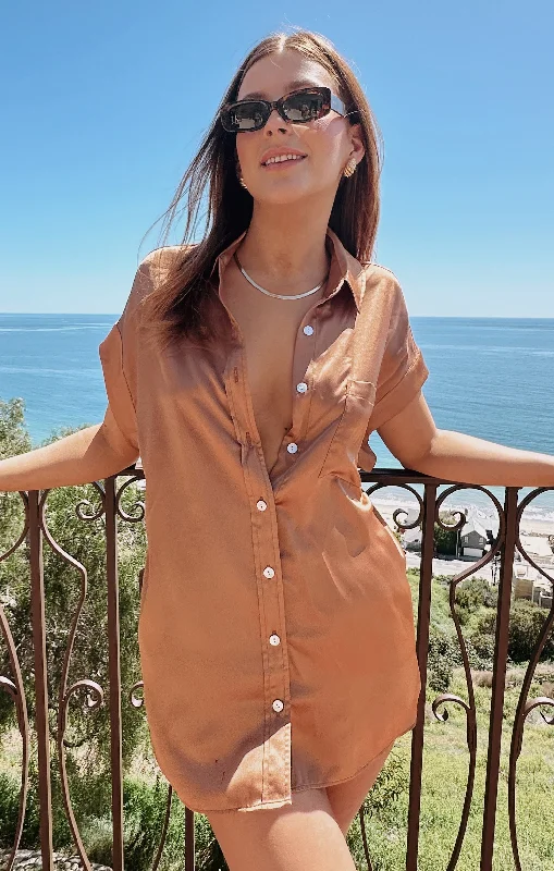 Weekend Discounts to Delight Best Day Button Up ~ Copper Luxe Satin