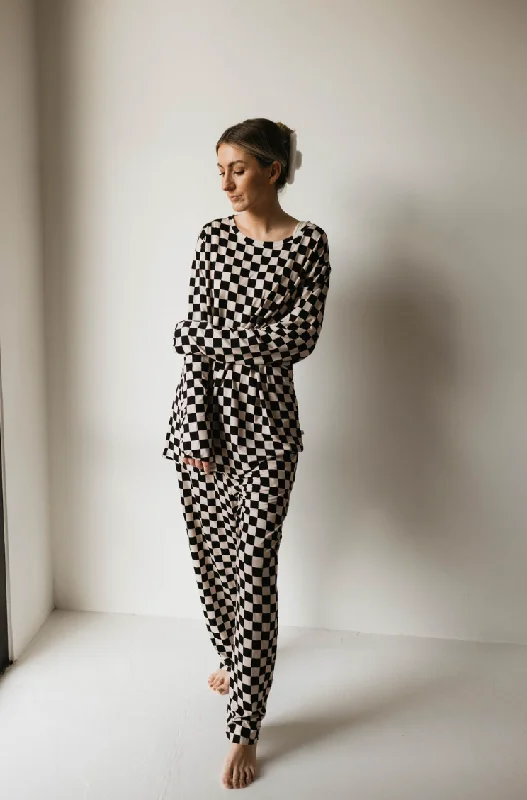 Low Price Black Checker  | Adult  Bamboo Pajamas