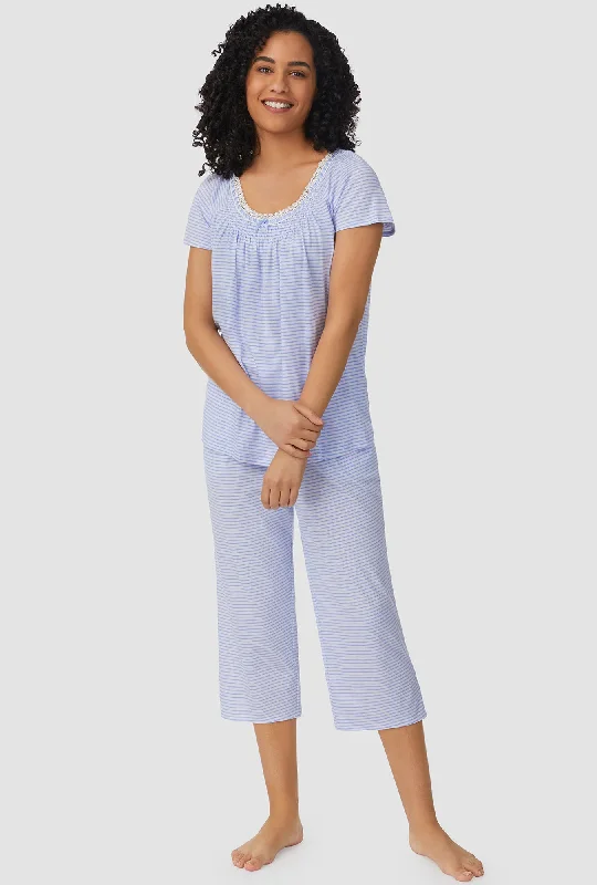 Blue Horizontal Stripe Cap Sleeve Capri PJ Set