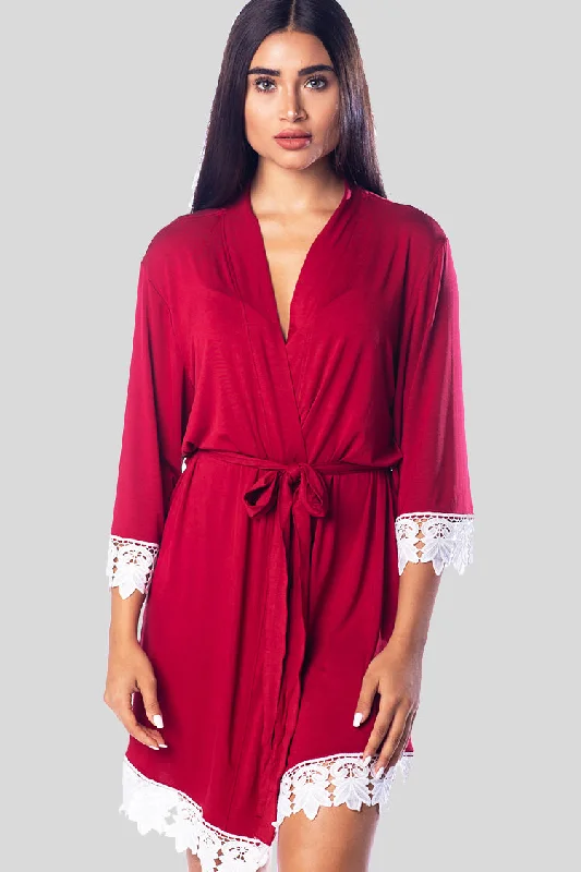 Crazy Savings Burgundy Modal Lace Robe