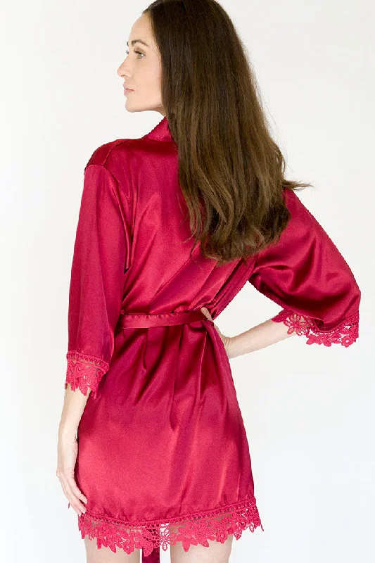Extra Discount Burgundy Lila Lace Bridal Robe