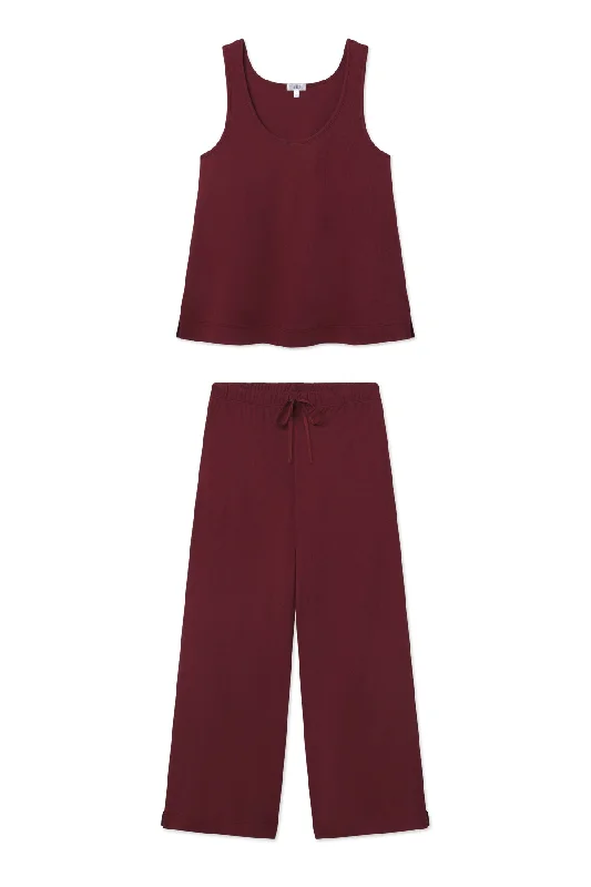 Final Offer Pointelle Pajama Pants Set in Burgundy