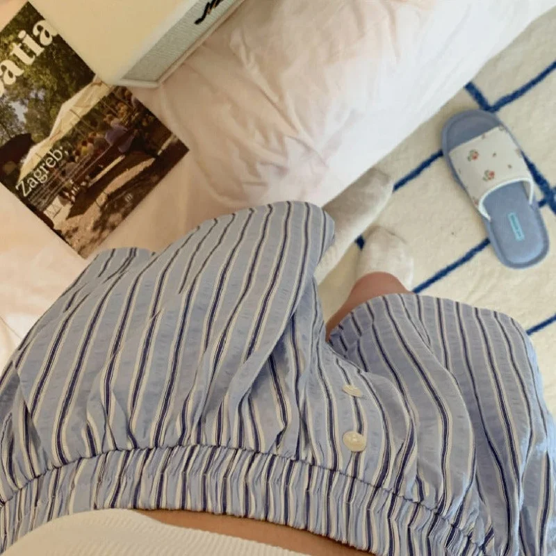 Weekend Shopping Extravaganza Candy Stripe Shorts Lounge Bottoms / Blue