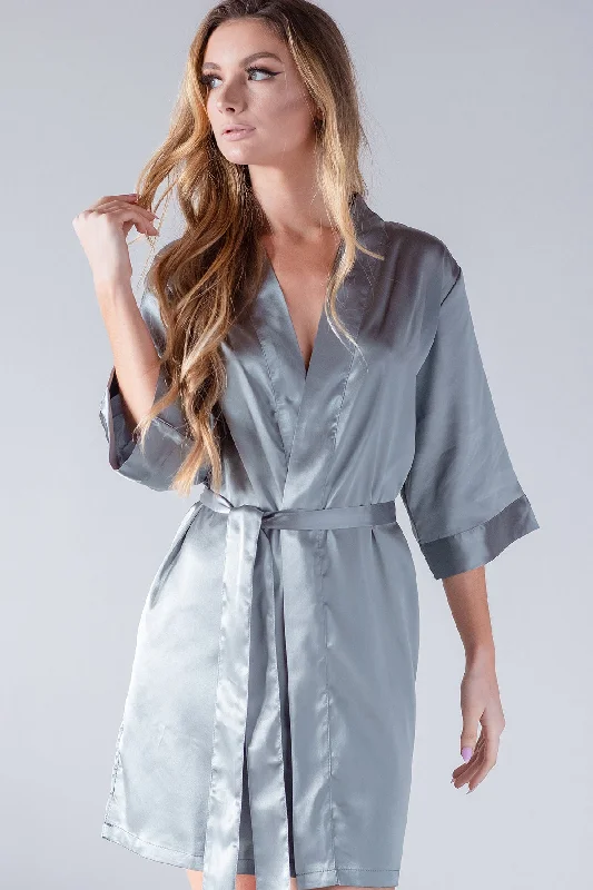 Online Exclusive Charcoal Satin Kimono Bridal Robe