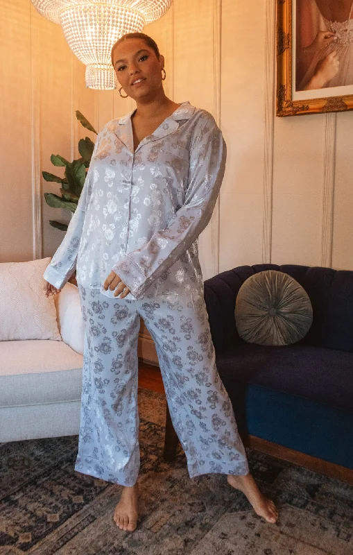 Time-Sensitive Classic Cropped PJ Set ~ Blue Floral Silky