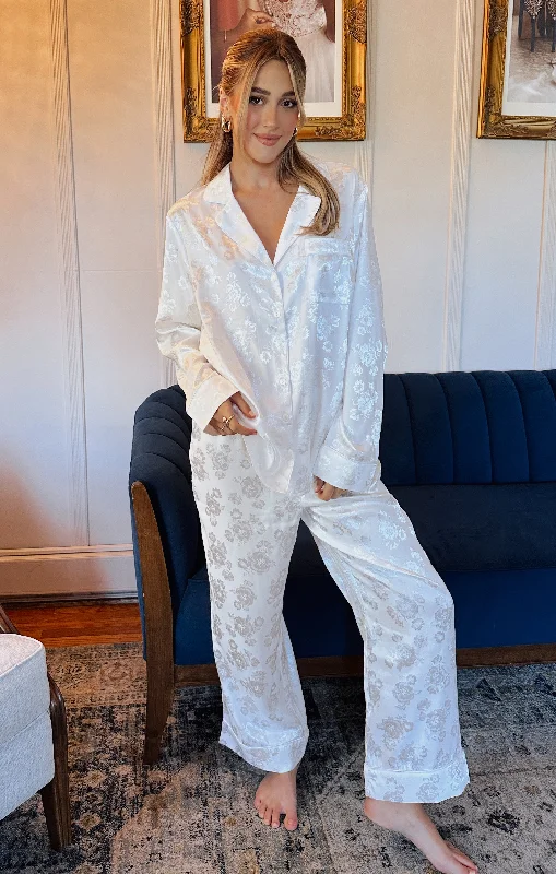 Special Offer Classic Cropped PJ Set ~ White Floral Silky