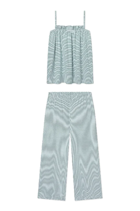 Price Drop Pima Ruffle Pants Set in Classic Green