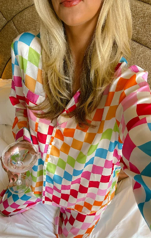 Weekend Bargains to Cherish Classic PJ Set ~ Multi Checker Silky