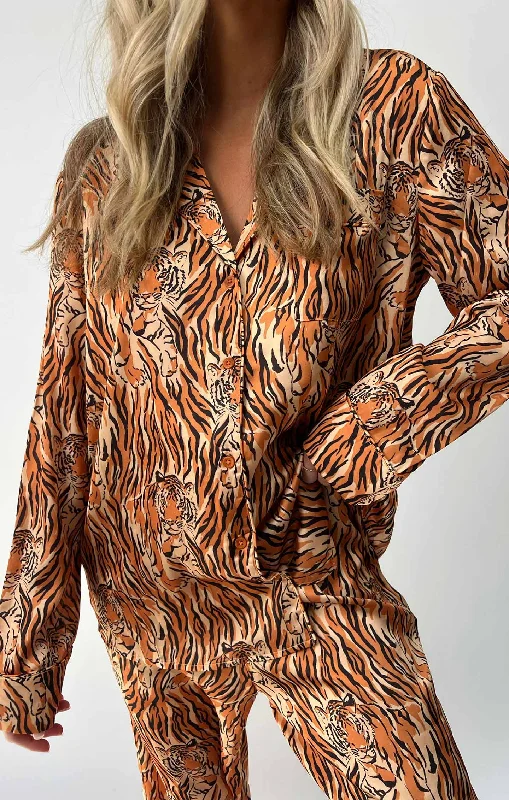 Weekend Bargains to Enjoy Classic PJ Set ~ Royal Tiger Silky