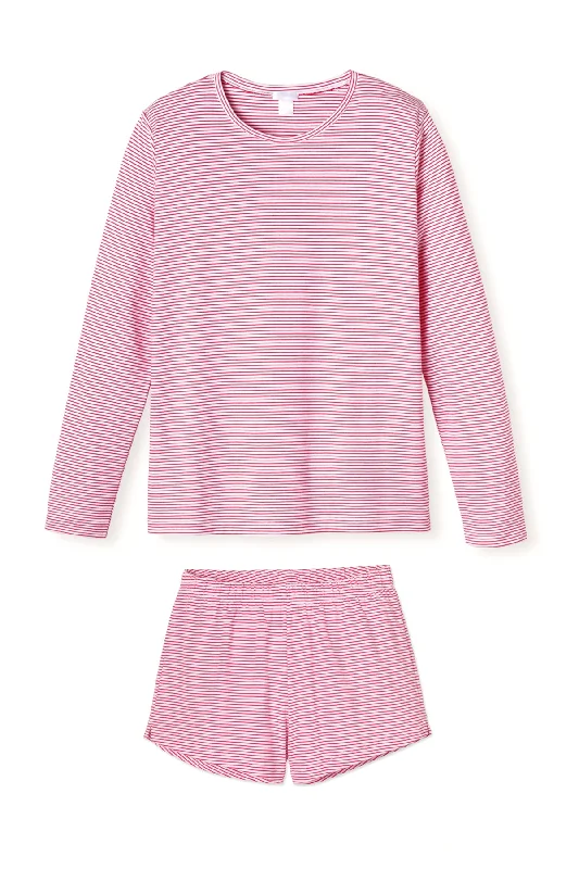 Super Bargain Pima Crew Long-Short Set in Classic Red