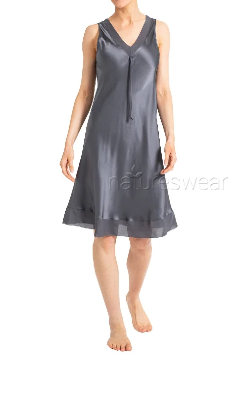 Lotus 100% Silk Chemise with Lace in Ash Butterfly