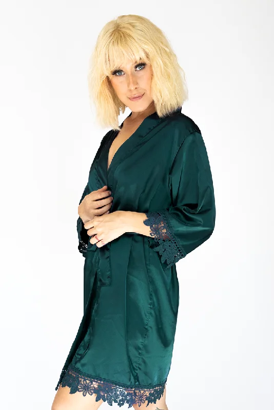 Weekend-Only Price Drops Dark Green Lila Lace Bridal Robe