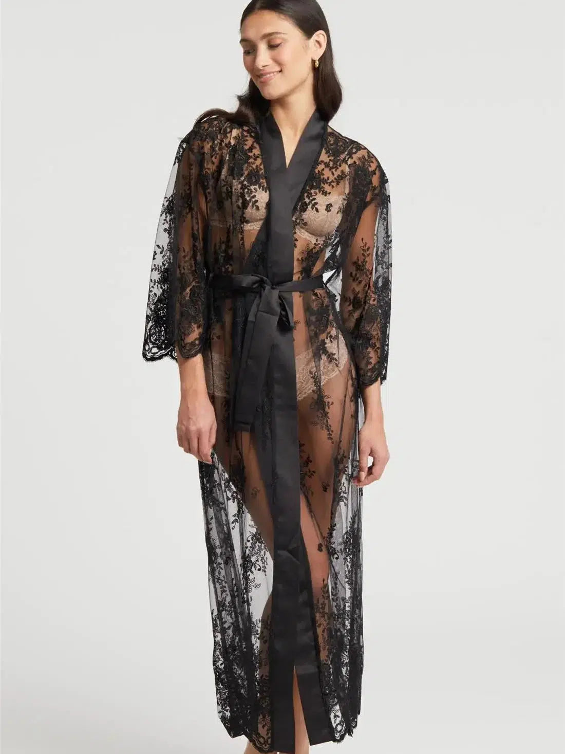 Weekend Deals to Make You Smile DARLING Long Lace Robe in Black