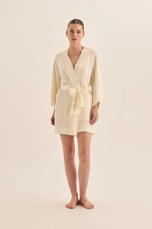 Diamond Pure Silk Ivory Short Robe