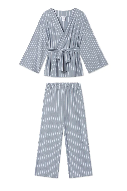 Fantastic Savings DreamModal Kimono Pajama Set in Dusty Blue Stripe