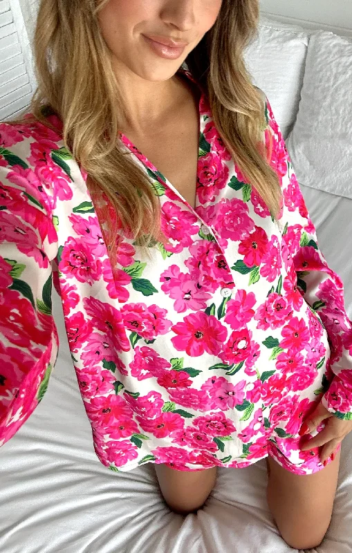 Super Sale Early Riser PJ Set ~ Pink Floral Soiree Silky