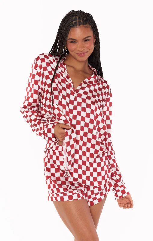 Don't Delay Early Riser PJ Set ~ Red Checker Silky