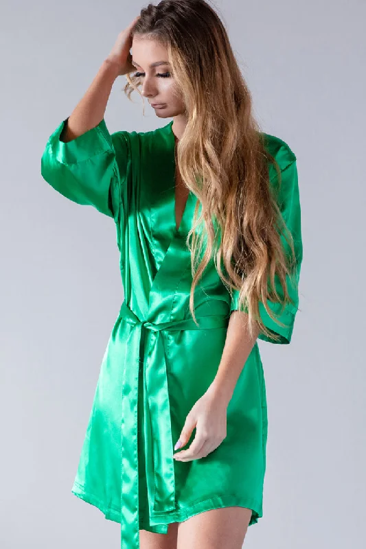 Great Deal Emerald Satin Kimono Robe