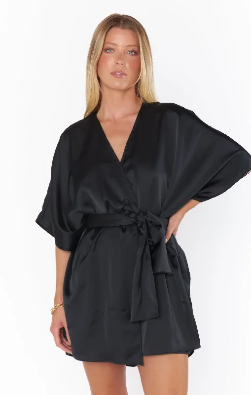 Midnight Madness First Look Robe ~ Black Luxe Satin
