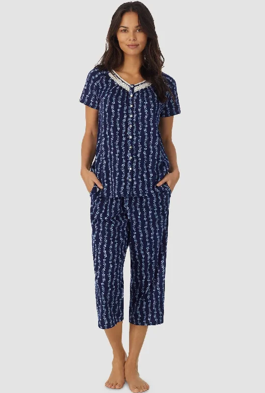 Floral Stripe Short Sleeve Capri Pant PJ Set