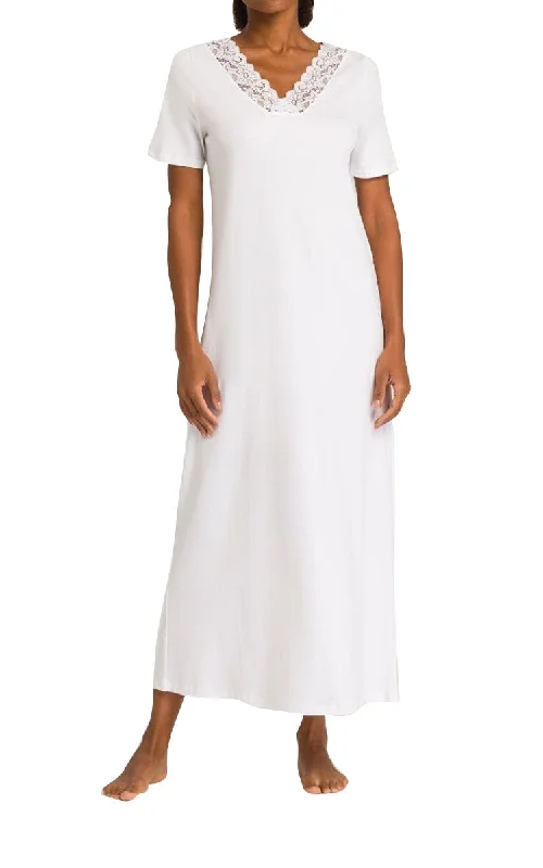 Hanro 100% Cotton Nightgown with Short Sleeve in White Moments 7933