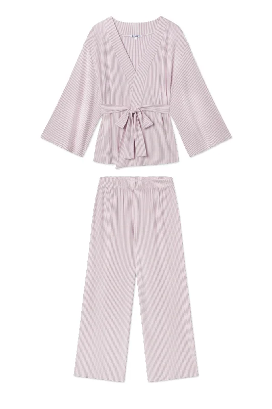 Super Savings DreamModal Kimono Pajama Set in Hyacinth Pencil Stripe